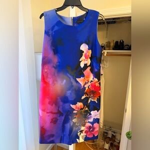 Donna Karan Vibrant Floral Mini Dress - Blue and Pink